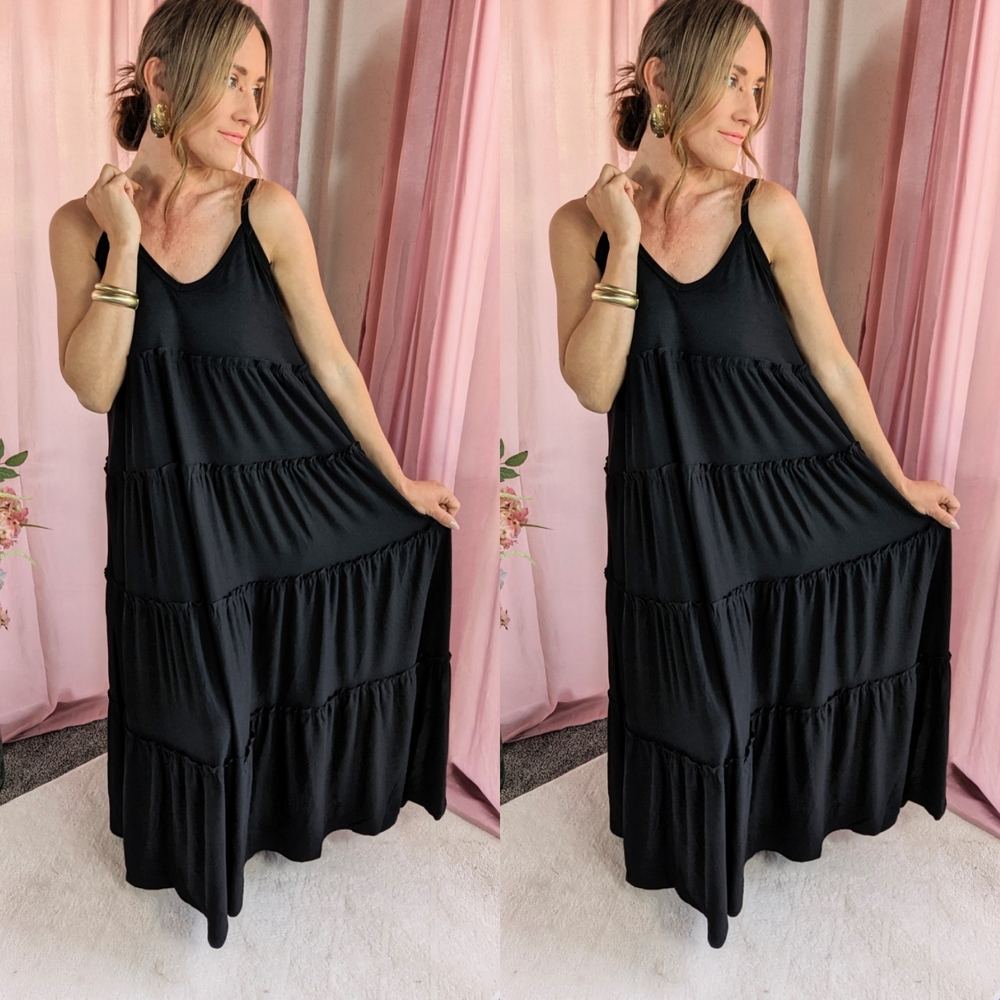 Zenana Outfitters Black Tiered Maxi Dress